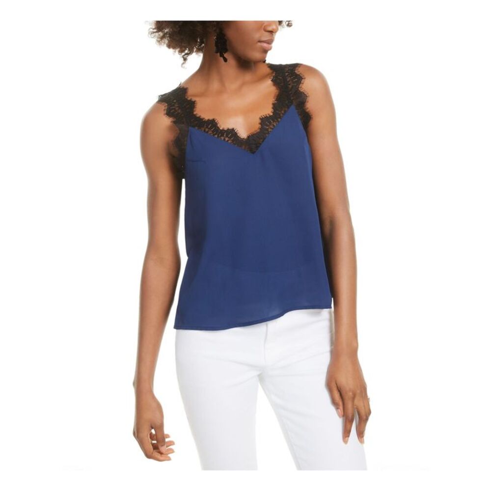 Q+A Los Angeles Womens Top Tank Navy Lace Sleeveless V Neck Juniors XL